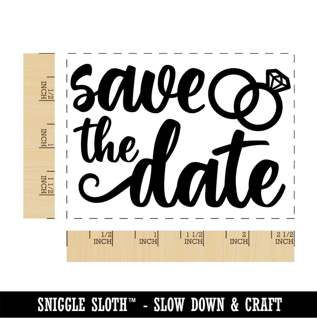 Save the Date Wedding Rings Ceremony Rectangle Rubber Stamp for Stamping Crafting